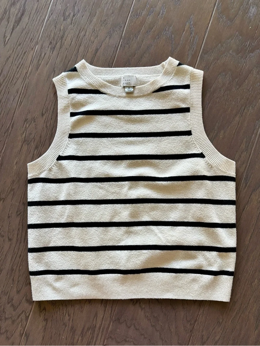 A New Day Black/Cream Striped Knit Sleeveless Top